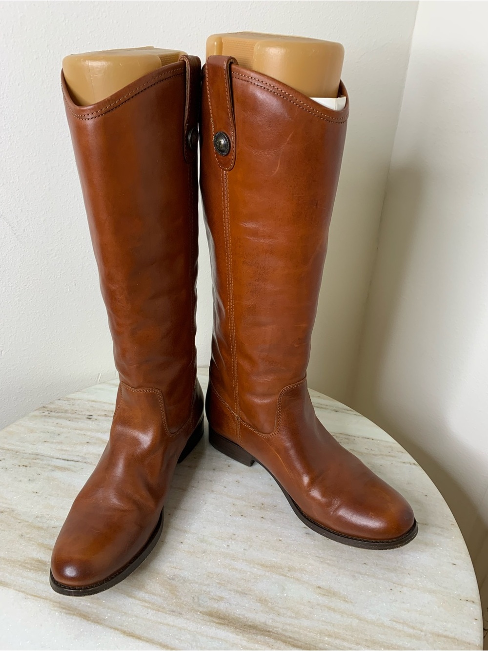 FRYE boots Melissa Button sz 8 cognac color Leather tall Riding Boots